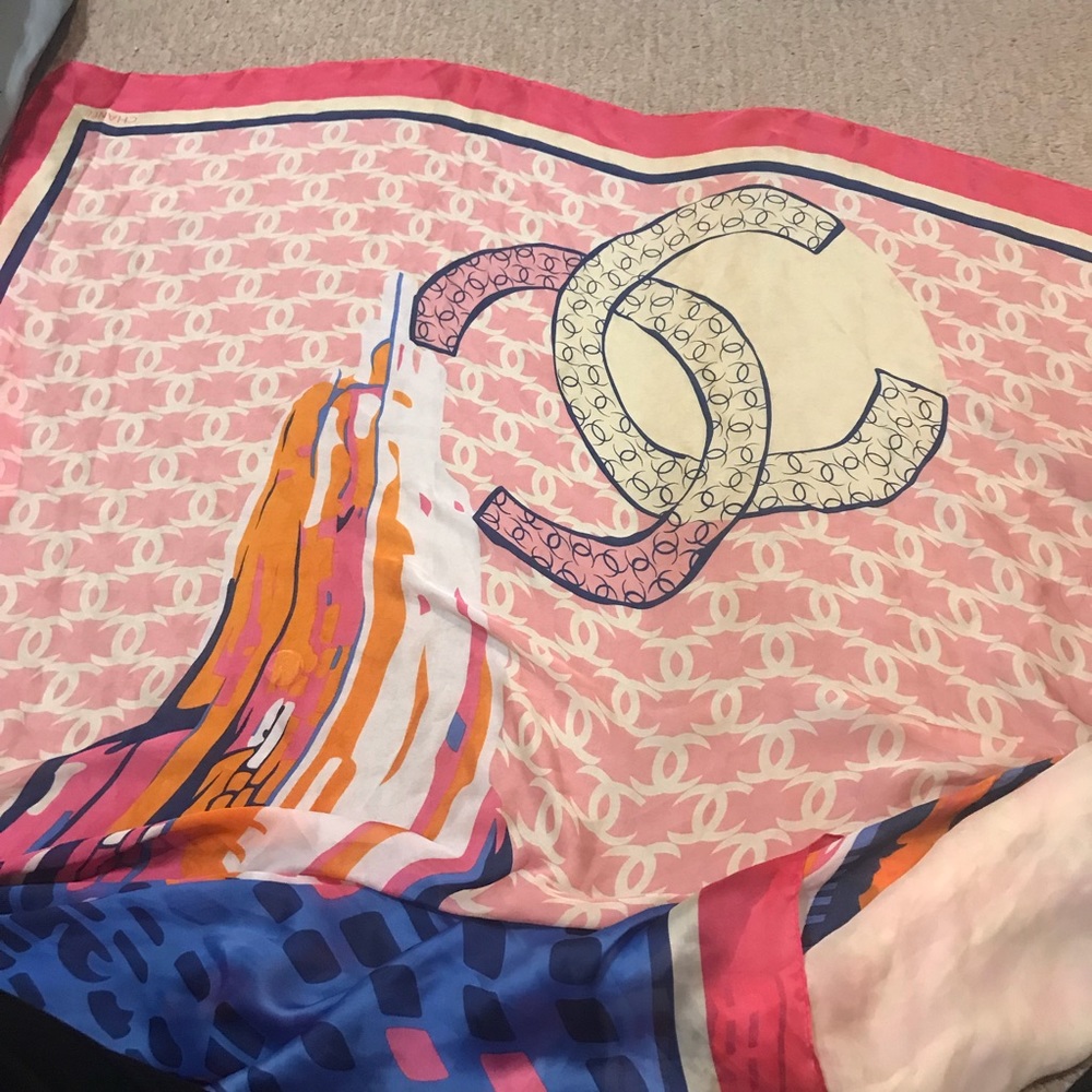 Chanel collectors logo silk print scarf